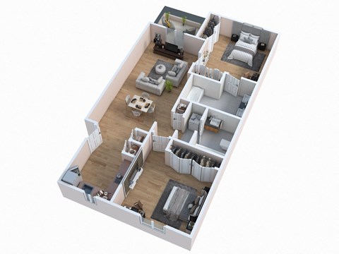 Floor plan for 2 beds, 2 baths, 987 sqft